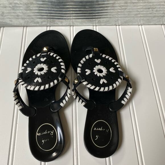 Jack Rogers sandals 7 black white jelly studded whipstitched flip flop - Picture 4 of 8